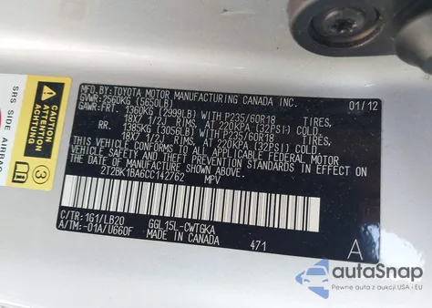 2012 Lexus Rx 350 z USA, uszkodzony, nr VIN 2T2BK1BA6CC142762